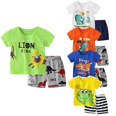 Toddler Baby Boys Summer Clothes Short Sleeve Cartoon Top + Shorts Casual Outfit