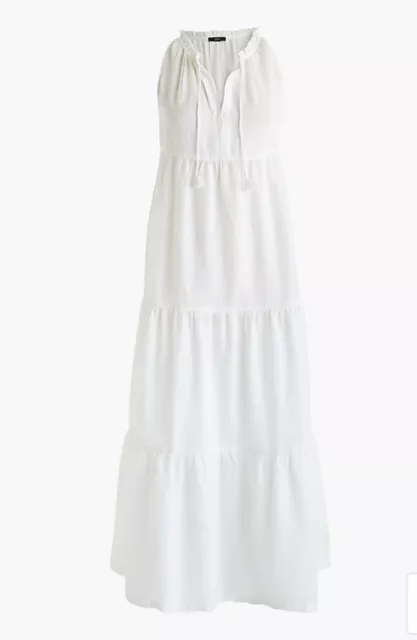 J Crew Tiered maxi beach dress coverup in crinkle cotton white size XXS