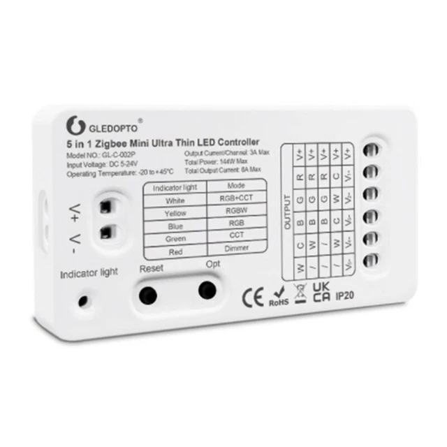 Luce LED GLEDOPTO Zigbee 3.0 DC5-24V 5 in 1 RGBCCT/RGBW/RGB/CCT/dimmer Str L8C5