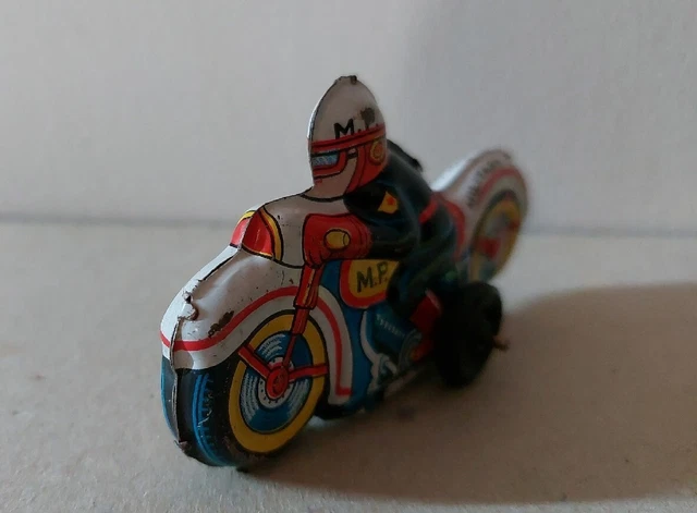MASUDAYA MODERN TOYS JAPAN TIN FRICTION MP MILITARY POLICE MOTO en tôle 9 cm 3