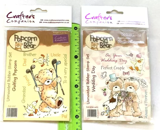 2 Crafters Comp. "Popcorn the Bear" rubber stamp sets - GOLFING and WEDDING DAY