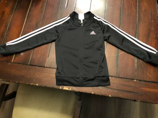 Adidas Girls Size 5 Track Jacket Full Zip With  Light Pink Stripes - Pre-owned