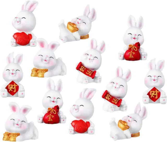 Resin Cute Rabbit Figurines, 2023 Chine Zodiac Rabbit Statue Mini Animals Figur