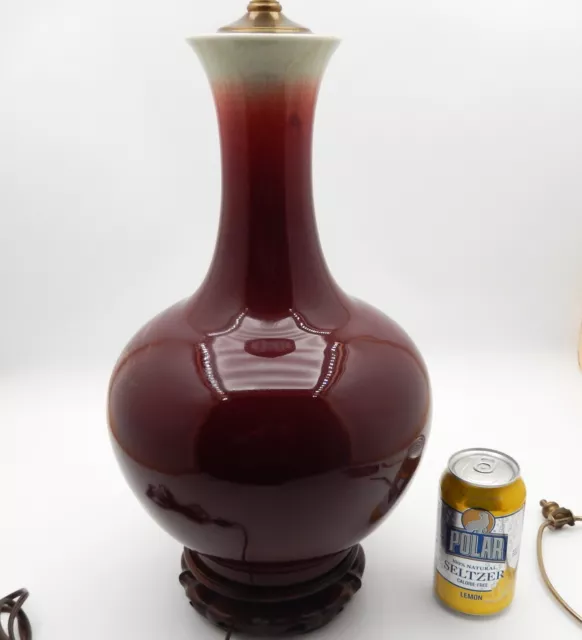 Large Chinese Oxblood Sang De Boeof glazed porcelain vase lamp