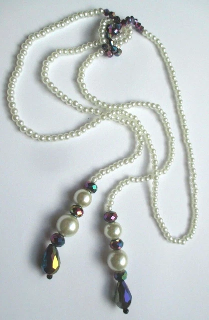 Collier sautoir coquillage et rocailles blanches