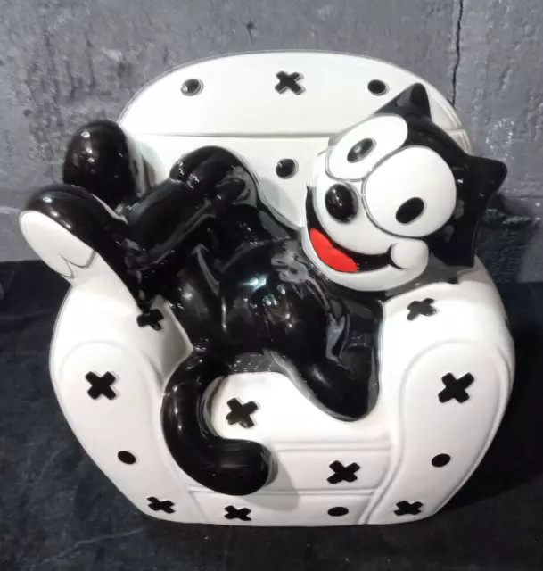 Vintage Clay Art Felix The Cat on Sofa Hand Painted Porcelain Cookie Jar 1997