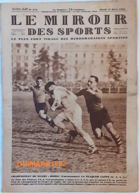 Le Miroir des Sports n°473 12 mars 1929 rugby Carcassonne-CASG