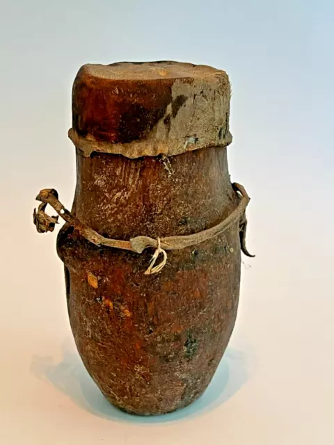 Antique African Turkana Meat Container Leather Food Carved Wood Container