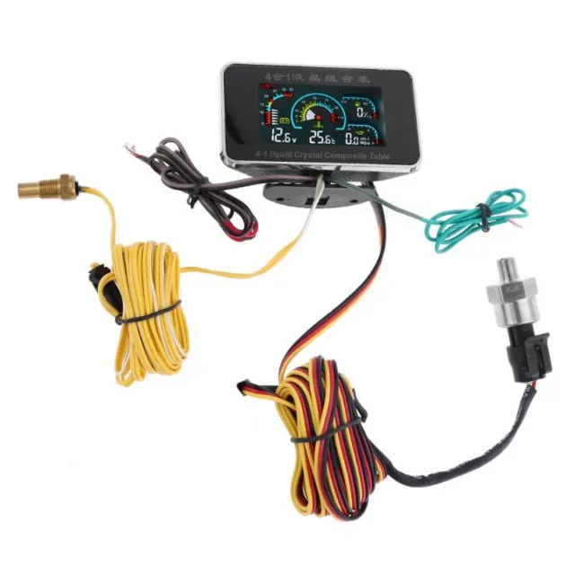 4 in 1 LCD Car Digital ALARM Gauge Voltmeter Oil Pressure Fuel Water Temp 12-24V