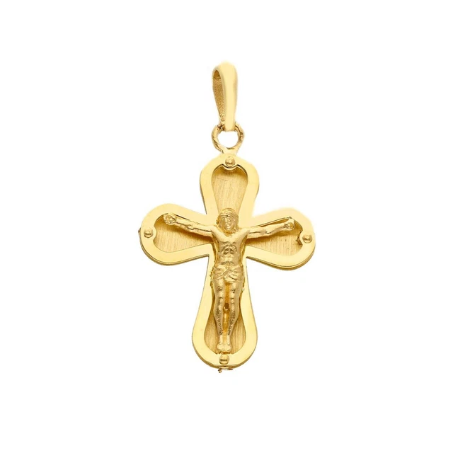Pendentif Croix En Or 18 Carats Avec Jésus Blanc - Neuf Original Fichera Preziosi - Baptême