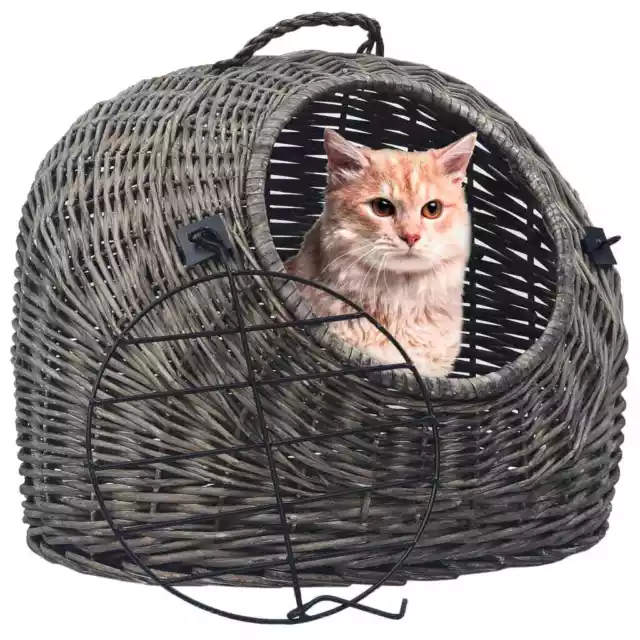 Cat Transporter Natural Willow Basket Carrier Brown/Grey Multi Sizes vidaXL