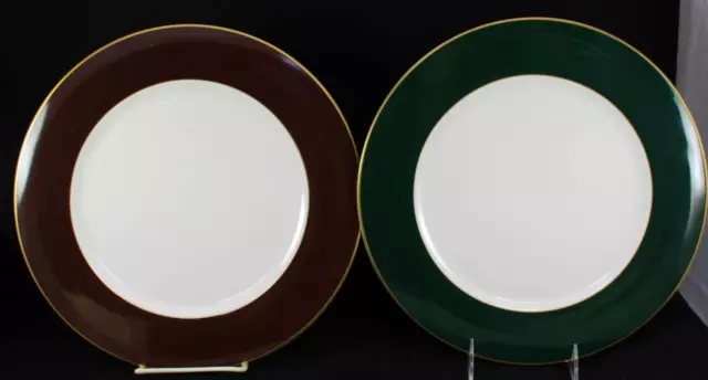 Pickard Service Assiettes 2 Vert Et Chocolat Bordure Crème Fond