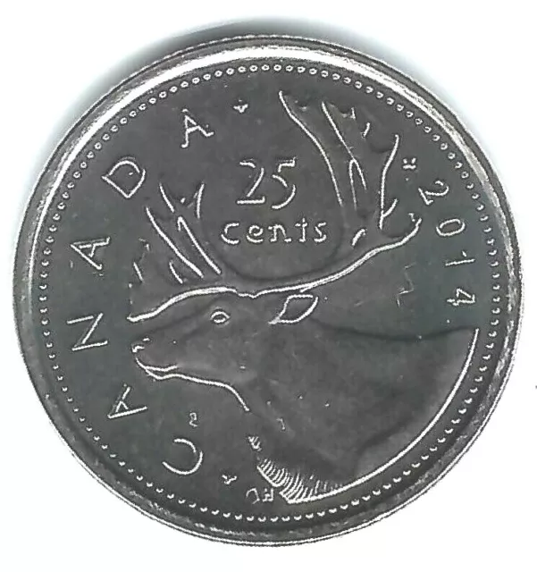 2014 Logo Canadian Brilliant Uncirculated QEII & Caribou Quarter Coin!