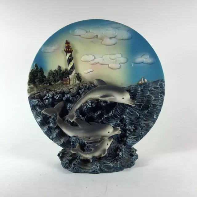 Seascape 3D Standing Decorative Plate with Dolphins