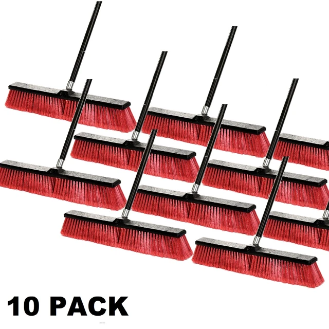 Alpine Industries 24 In. Red Indoor Outdoor Smooth Surface Push Broom 10 Pack
