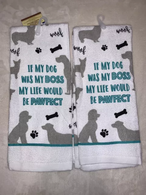 Juego de 2 toallas de cocina Home Collection Dog Woof Pawfect 15""x25"" nuevas