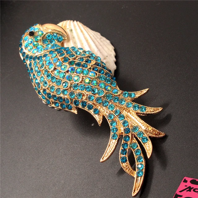 Betsey Johnson Blue Shiny Crystal Parrot Rhinestone Charm Women Brooch Pin Gift