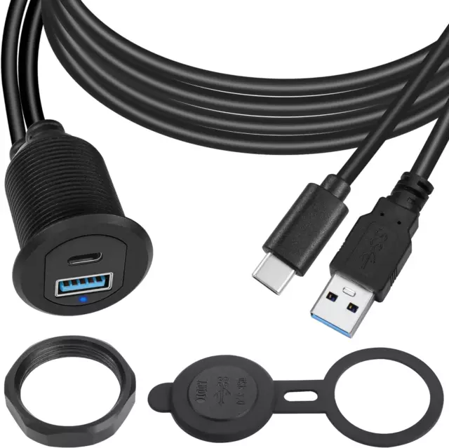 USB C & USB 3.0 Filettato Fissaggio Incorporato Auto Impermeabile Cavo 5Gbps USB