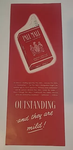 Pall Mall Famous Cigarettes Vintage Print Ad 1947 5x14