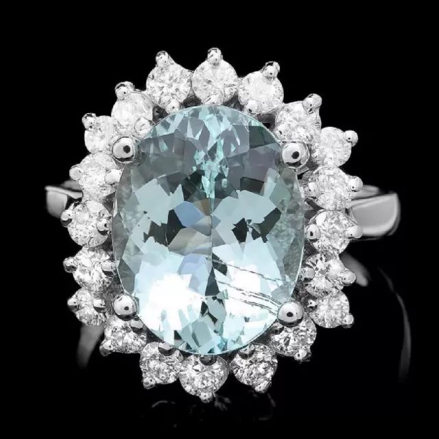 14k White Gold Aquamarine 5.00ct. Diamond Ring 1.00ct. - Dazzling! - Gift Boxed!