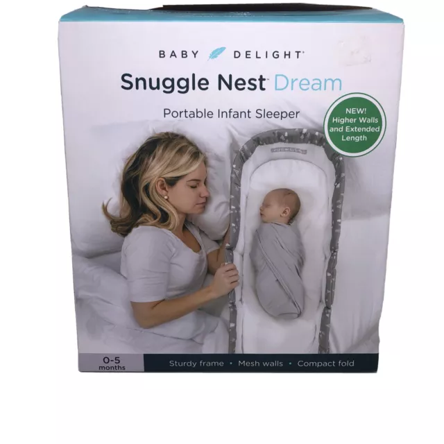 Baby Delight Snuggle Nest Dream Portable Infant Lounger Bed Gray Clouds 0-5 Mth