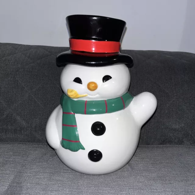 Teleflora Snowman Cookie Jar Yellow Pipe Black Top Hat Christmas