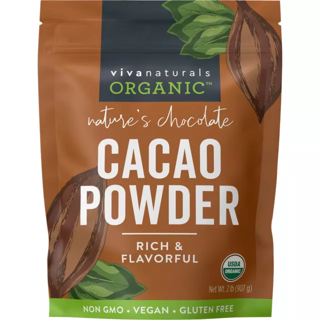 Organic Cacao Powder, 2Lb - Unsweetened Cocoa Powder with Rich Dark Chocolate Fl