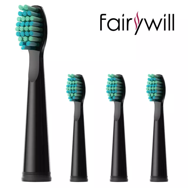 Fairywill 4 cabezales suaves negros de recambio para el cepillo de dientes FW507