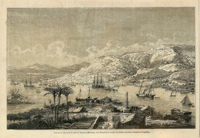 Tempico ( Mexico ) Vue & Rade De La Ville / Gravure Engraving 1862