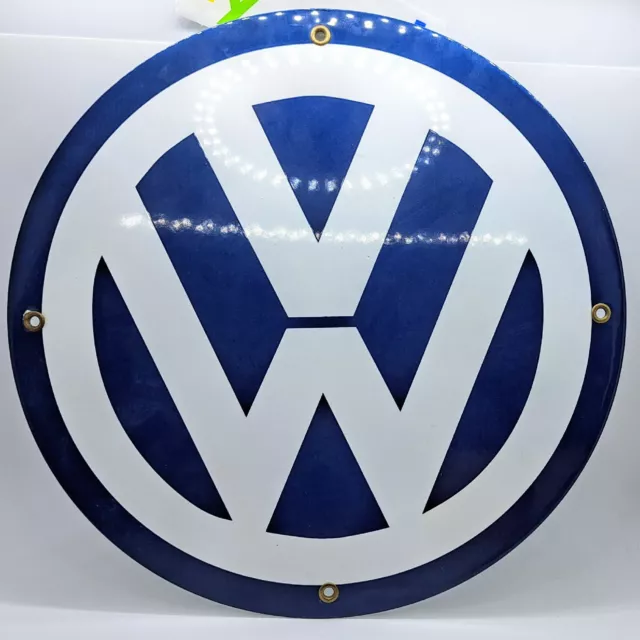 Runkel Bros American Garage Porcelain Enameled Volkswagen Circular Sign 12"