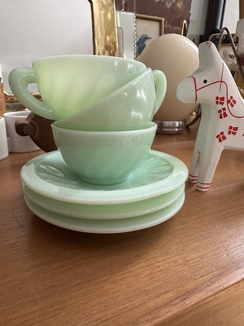 Lot De 4 Tasses à Café Vintage Opaline Verte - Signées L'Économique - Années 60/70