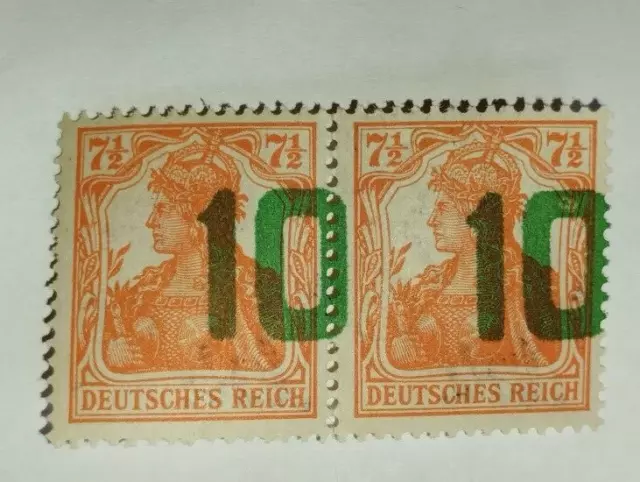 Pologne; Paire (10 sur 7½ p orange(V)(98) de 1919) N°62 Cote;500€+ Neuf (Fauté) 3