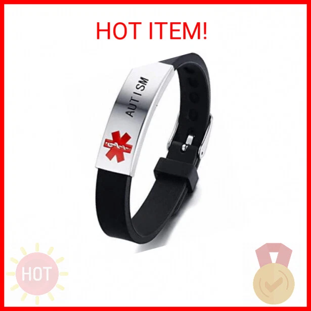 HEABY Medical Alert ID Bracelet Laser Engraved Autism Adjustable Wristband for M