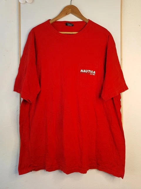 Vintage Nautica Surf Rider Pocket Shirt Mens Size 2XL XXL Red Sail Logo 90s
