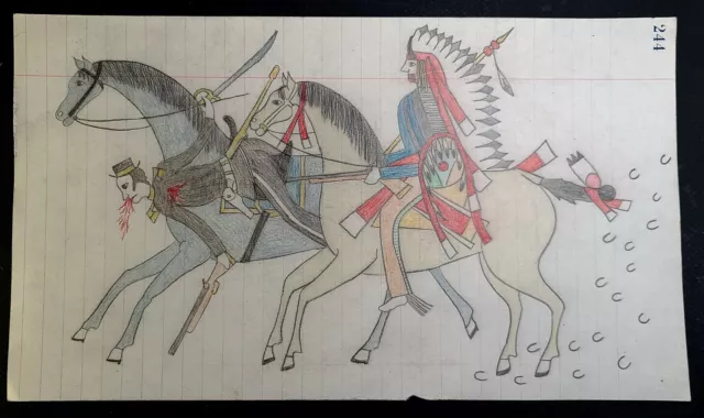 ORIGINAL INDIAN WARS LEDGER DRAWING. Sweet Water. Early To Mid 1900s.