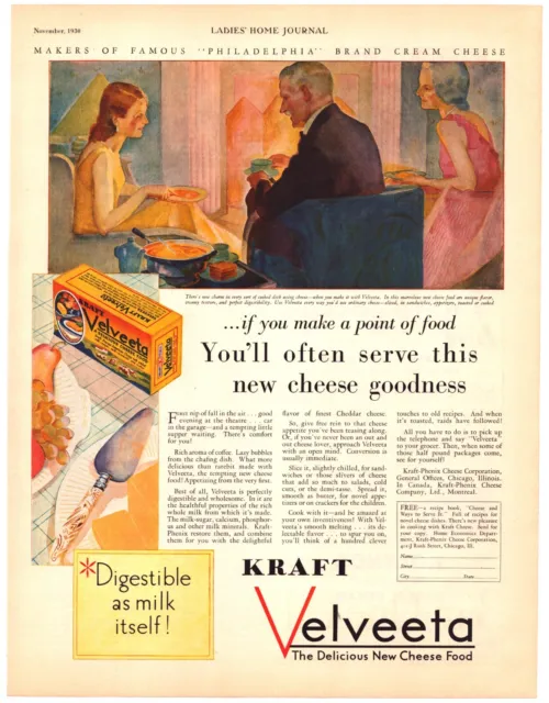 Print Ad Kraft Velveeta Cheese Food 1930 Vintage Kitchen Art 10.5"x13.5"
