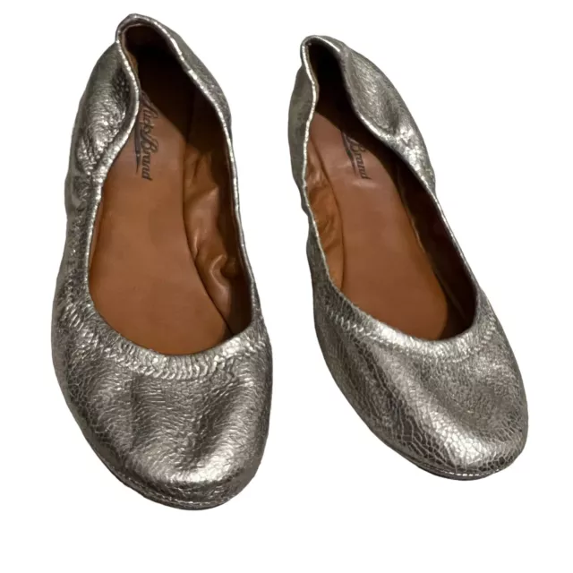 LUCKY BRAND Emmie Ballet Flats  Womens Size 7 Metallic Silver Scrunch Shoes