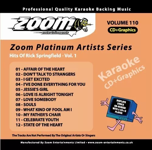 Zoom Karaoke Platinum Künstler CDG Vol110 - Rick Springfield Vol.1