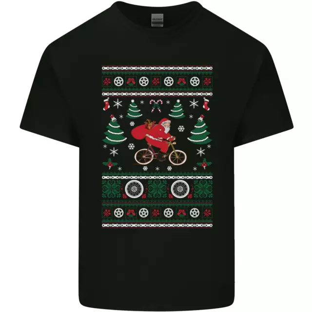 T-shirt ciclismo Babbo Natale ciclista da uomo cotone