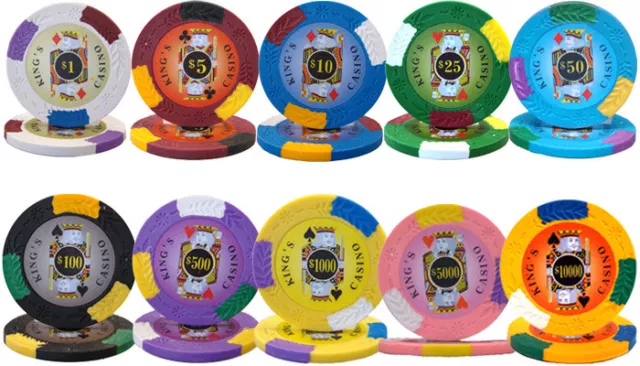New Bulk Lot of 500 Kings Casino Poker Chips - Pick Denominations!