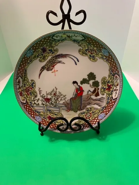 Antique/ Vintage Hand Painted chinese display plate with metal stand included