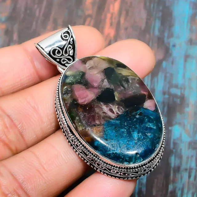 Watermelon Tourmaline Gemstone Handmade Gift Jewelry Pendant 2.17" P391