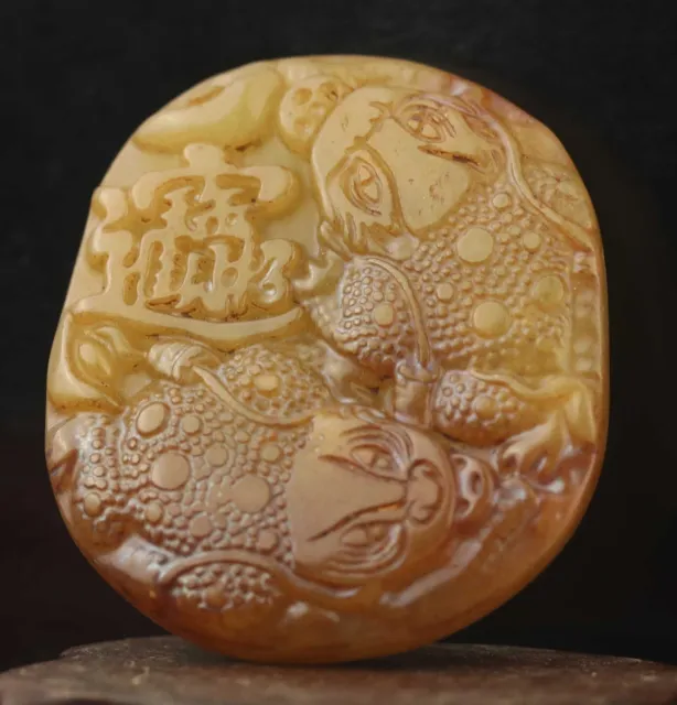 Chinese old natural jade hand-carved statue dragon pendant q