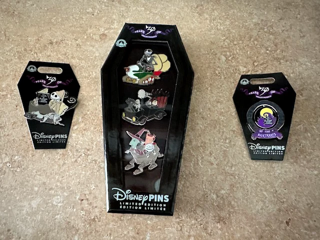Disney Park Jack Nightmare Before Christmas 30 Anniv Pin Set Lmt Edt-Plus 2 Pins