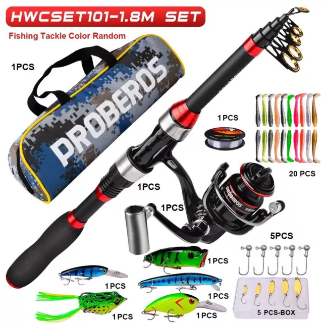 1.8m Fishing Rod and Reel Combo Carbon Fiber Telescopic Fishing Rod Kit w/ Lures