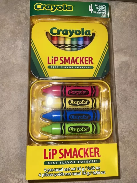 Crayola Lip Balm Lip Smacker gift w/ tin 4 delicious flavors  Banana Apple Berry