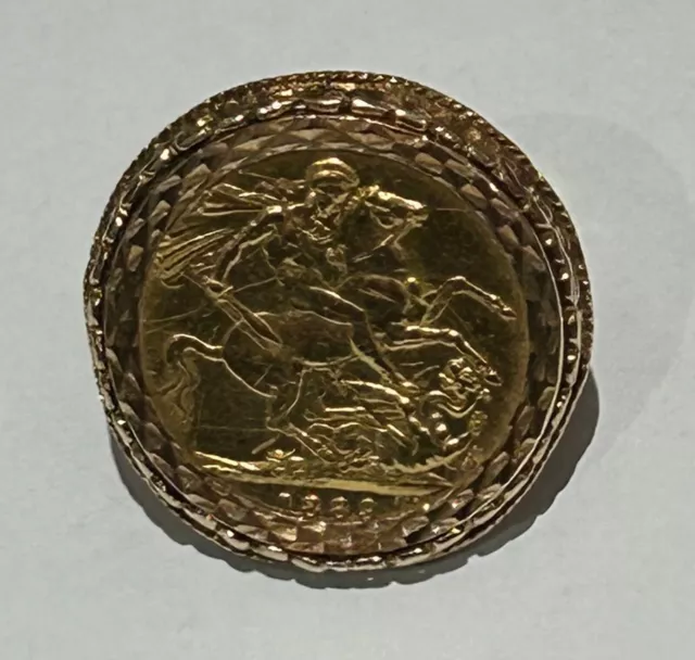 Gold Full Sovereign Ring - 22ct sovereign in 9ct ring. Queen Victoria 1889