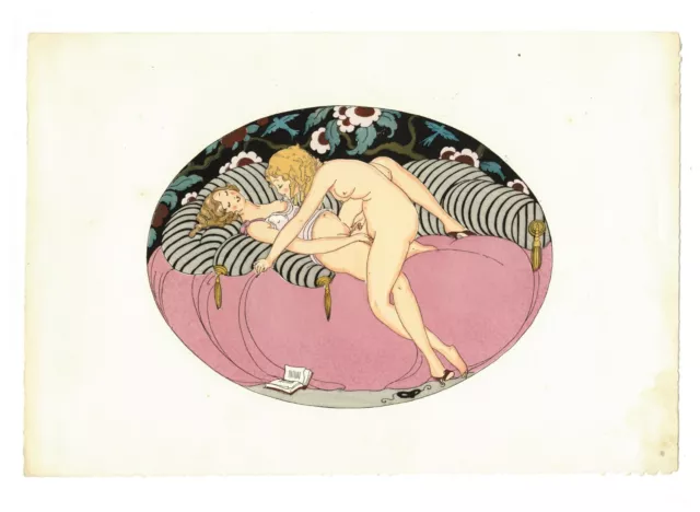 ❤️ 1921 Gerda Wegener Estampe originale aquarelle au pochoir curiosa art déco 2