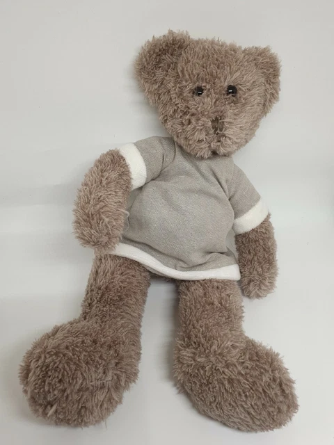 40 - Peluche Doudou Ours Marron Robe Gris Beige Blanc Atmosphera Ttbe 2