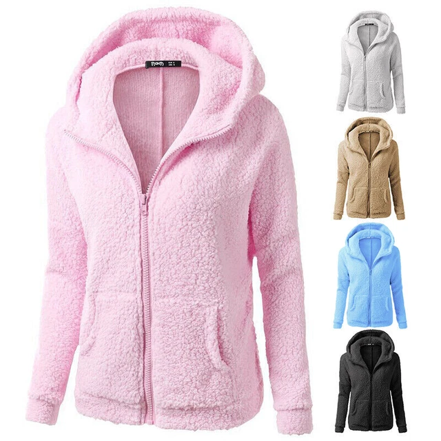 Womens Coat Teddy Bear Fleece Fluffy Hooded Ladies Hoodies Jacket Zip Up Outwear